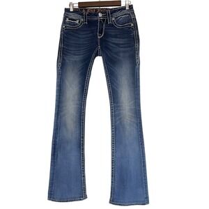 Rock Revival Etty Bootcut Jeans Blue Medium Wash Rhinestone Low Rise 27 Y2K Glam